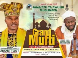 Taawun National President Appointed as The Grand Mufty of Yorubaland